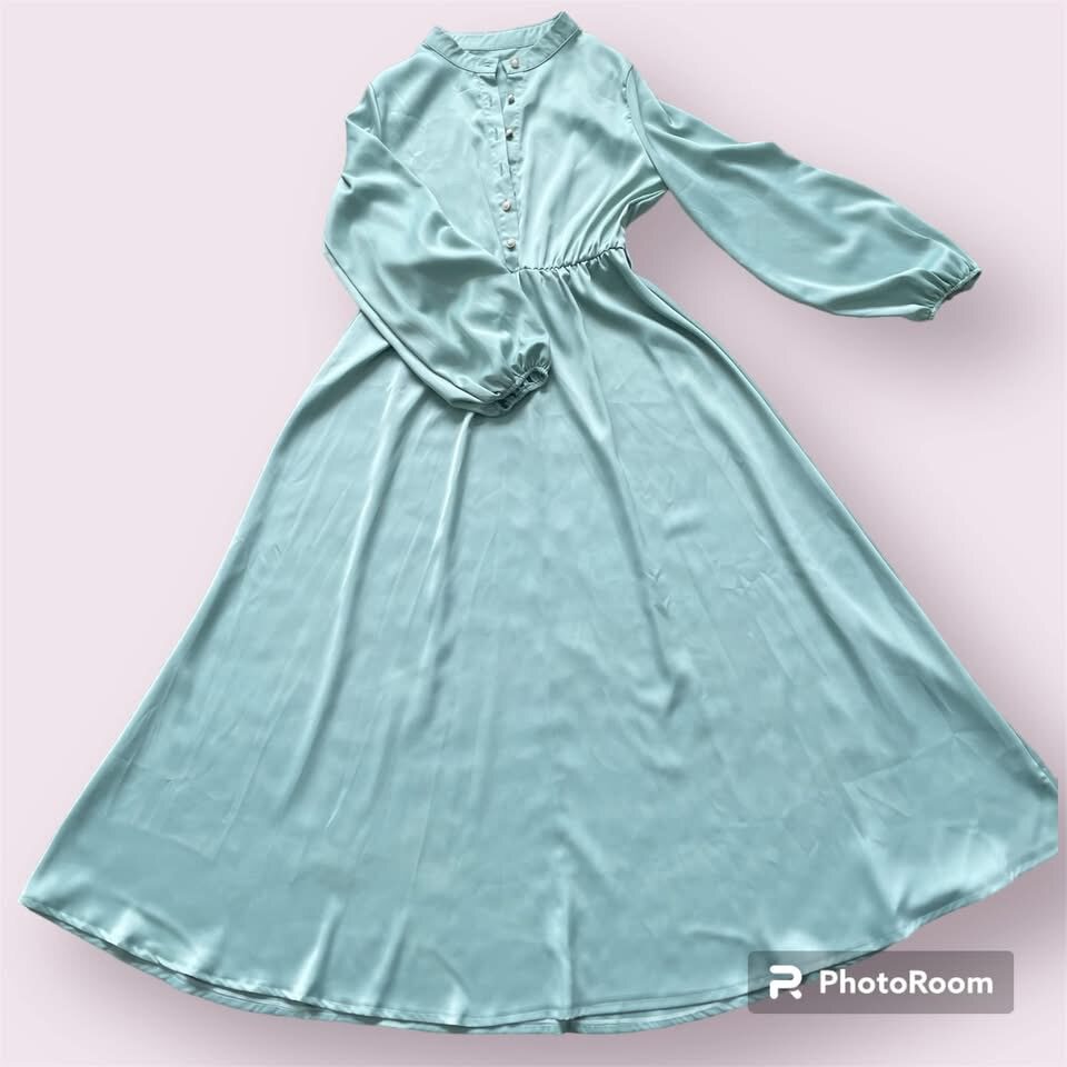 Light blue satin dress full view