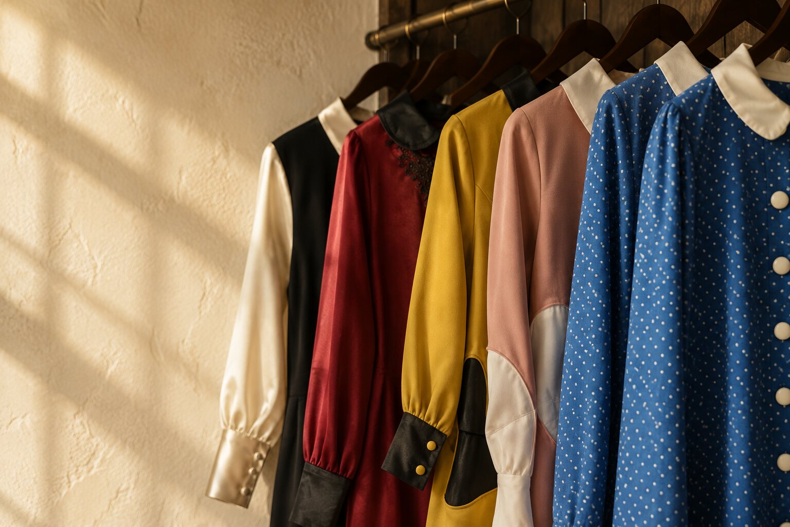 Garments based on Patima’s past designs in warm atelier light