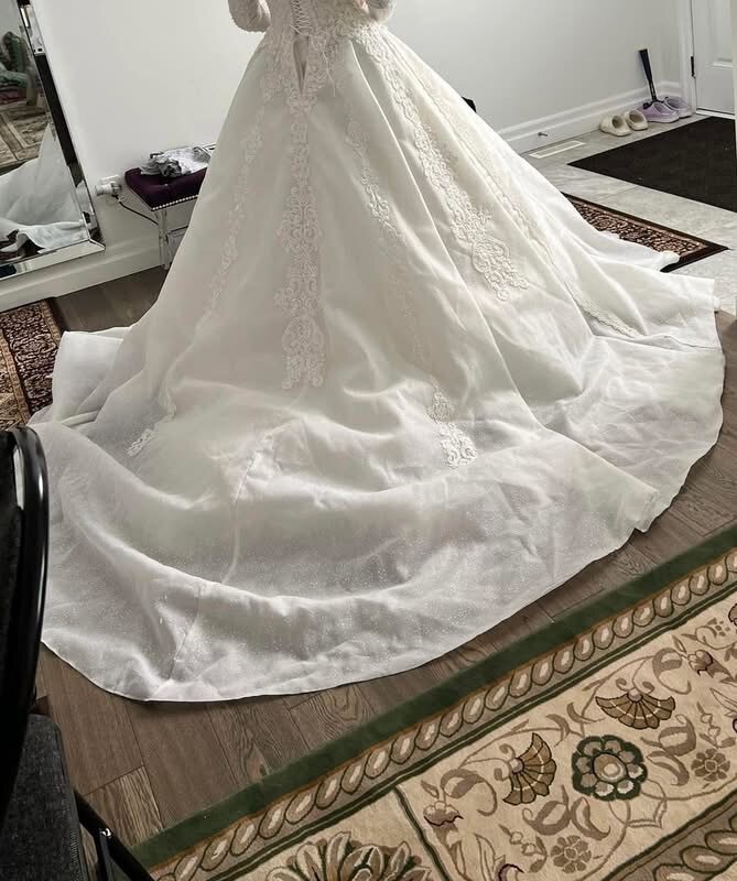 Wedding dress before, train view